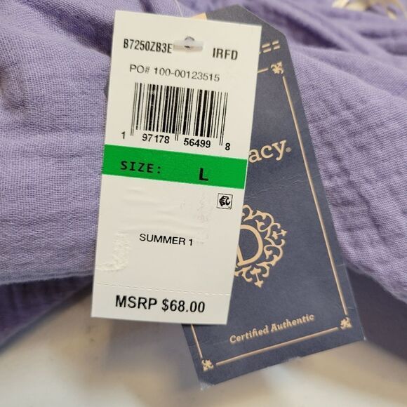 Democracy Cotton Woven Crochet Square Neck Short Bubble Sleeve Scallop Hem Top - Picture 8 of 13